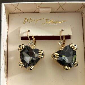 Betsey Johnson Gold-Tone Black Heart Drop Earrings